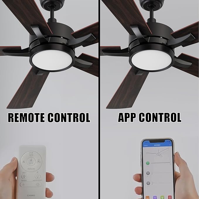 CEME 56" Ceiling Fan with Light and Remote, 10 Speeds Reversible DC Motor Outdoor Ceiling Fan, 3 Light Colors Dimmable, Compatible with Alexa, Siri & Google Home, Dark Walnut & Reddish brown