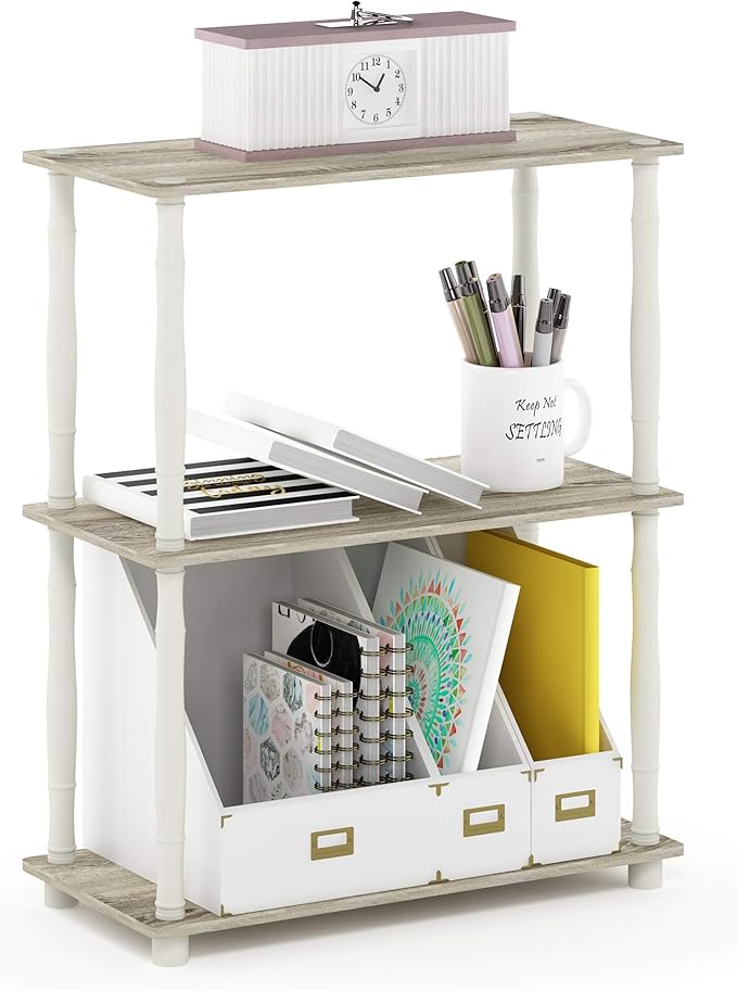 Furinno Turn-N-Tube 3-Tier Compact Multipurpose Shelf Display Rack with Classic Tube, Sonoma Oak/White