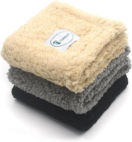1 Pack 3 Dog Blanket Calming Blankets Fluffy Premium Fleece Puppy Soft Sherpa Pet Blanket for Dog Puppy Cat Beige/Black/Grey,Small (23" x15’’)