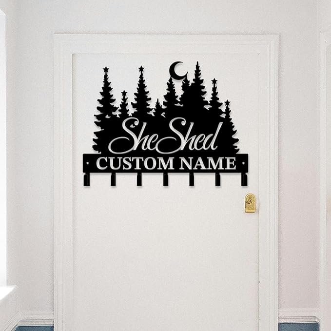 Personalized She Shed Keys Hooks,Custom Name Metal She Shed Art Keys Hooks,Metal She Shed Lover Wall Home Storage Decorative Keys Hooks,Key Holder Hooks for Wall (Style I)