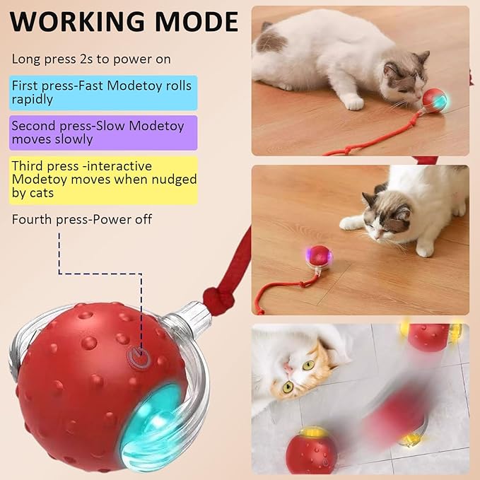 Dog Toy, 360° Rolling Interactive Ball Cat Toy with Realistic Bird Chirping Sounds, Fast Moving Balls Toys for Pets | Automatic Obstacle Avoidance, Rechargeable, Tough (Red)