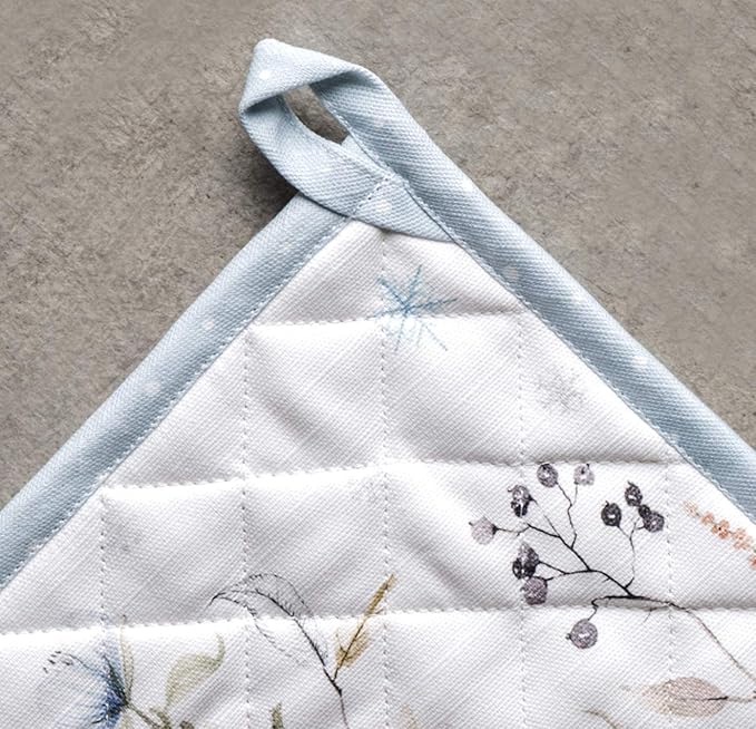 Maison d' Hermine Pot Holders Set 100% Cotton Heat Resistant Potholders 8" x 8" Hot Pads with Loop for Thanksgiving Christmas Decorations BBQ Cooking Baking Handling Hot Pans (Pack of 2, Ice Florals)
