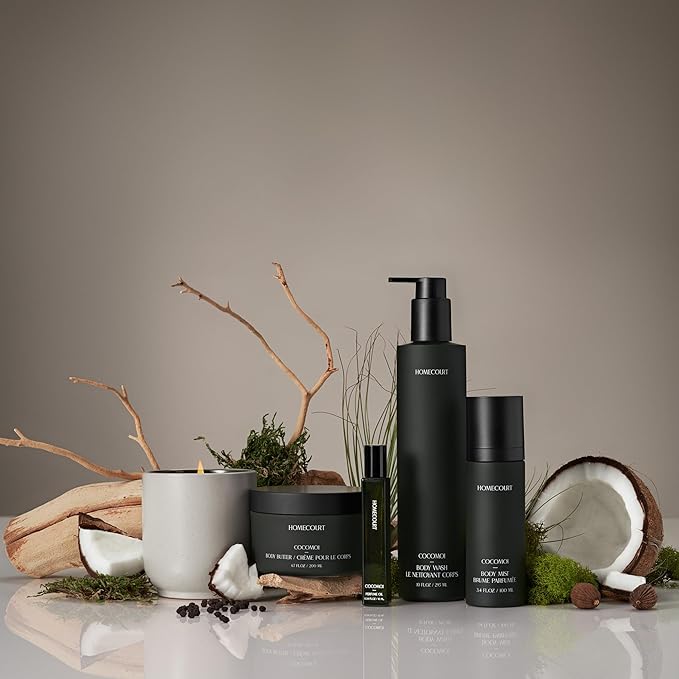 Homecourt Luxury Scented Candle, 60-Hour Burn Time, Soy Wax Blend & Organic Cotton Wick, Kiln-Fired Reusable Ceramic Vessel, Cocomoi, 8 oz