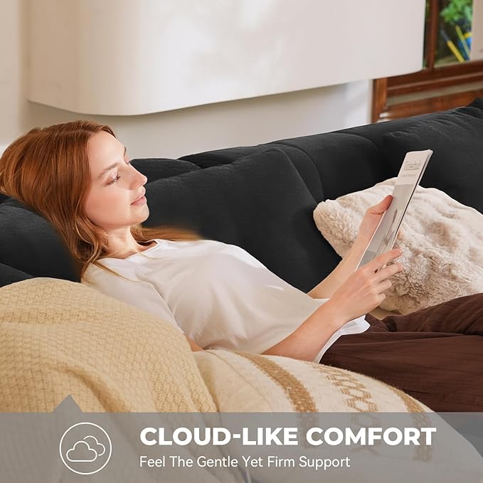 107" Modern Boneless Couch with L - Shaped Chaise, Comfy Chenille Modular Sectional Sofa with Tufted Design, Deep Seat Upholstered Sofa Bed, No - Assembly Sectional Couch, Black