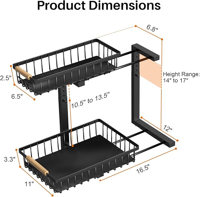 REALINN Under Sink Organizer, Height Adjustable Under Sink Organizers and Storage, 2 Tier Pull Out Drawer Cabinet Storage for Kitchen Bathroom, 1 Pack