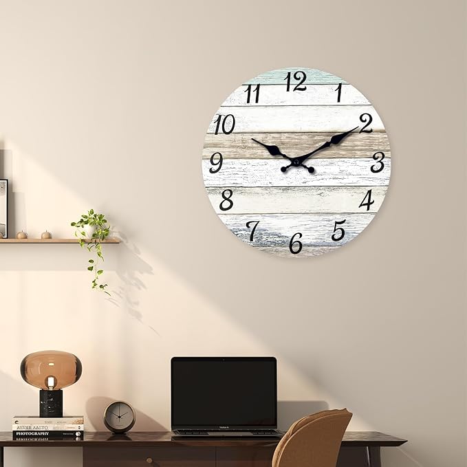 XNM Wood Extra Large Wall Clocks for Living Room Decor 24 Inch Nautical Grey Farmhouse Clock Battery Operated Silent Wall Clock Modern(MDF No Solid Wood)
