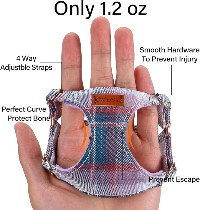 CHEDE No Pull Plain Pattern Dog Harness - Lightweight and Soft, Adjustable for Small and Medium-Sized Dogs, Includes Leash