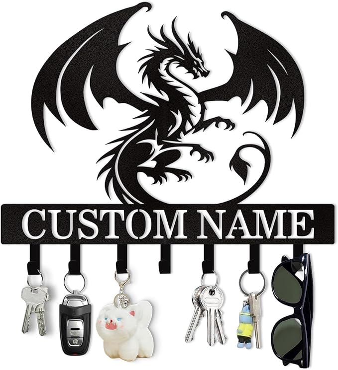 Personalized Dragon Key Holder for Wall, Animals Theme Key Holder Wall Mount, Dragon Wall Decor, Decorative Key Rack Coat Hooks for Living Room Bedroom Hallway, Home Decor Gifts