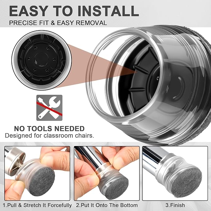 Chunful 32 Pcs Chair Leg Floor Protectors TPE Classroom Chairs & Desks Leg Covers with Quiet Felt Sliders Prevent Floor Scuffs & Scratches Desks Foot Caps Pads Teacher Classroom Supplies (Dark Gray)