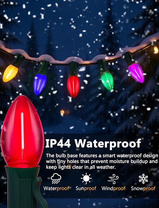 25FT C7 LED Christmas Lights Outdoor, Multicolor Vintage Style String Lights, Connectable Retro Christmas Decor for Porch, Trees, Yard, or Vehicle – UL Listed & Energy Efficient