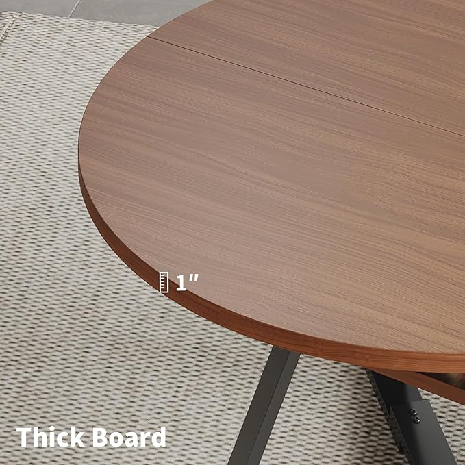 Walnut Round Dining Table Set for 4, Mid-Century Modern Kitchen Table and Chairs, Small Space Dining Room Furniture for Apartment, Breakfast Nook or Studio (Boxwood-Storage Table+4 Brown Chairs)