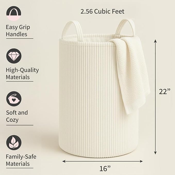 PUTSKA Laundry Basket Hamper – Blanket Basket for organizing, Décor and Toys, Clothes Hamper – Perfect for Baby and Kids Room, Nursery, Bedroom, Bathroom, Living Room – XL, Cream