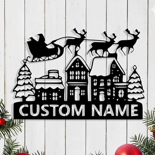 Personalized Christmas Metal Sign, Custom Name Metal Sign Wall Decor, Merry Christmas Tree Signs Outdoor Wall Decoration for Home Living Room, Bedroom, Office, Garden, Porch