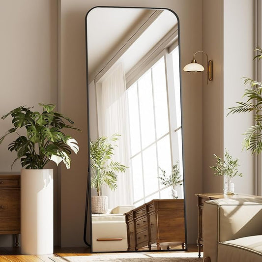 Full Length Mirror 71"x26" Arched Floor Standing Large Mirrors Full Body Mirror with Stand - with Aluminum Frame for Bedroom Living Room, Black