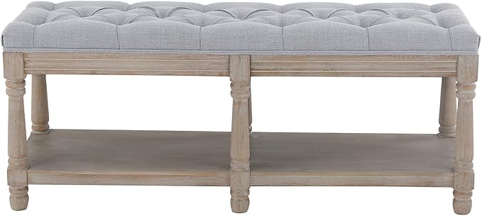 Kmax Storage Entryway Bench Tufted Shoe Rack Bench Wood Window Bench for Hallway Entrance Bedroom Corner, Gray
