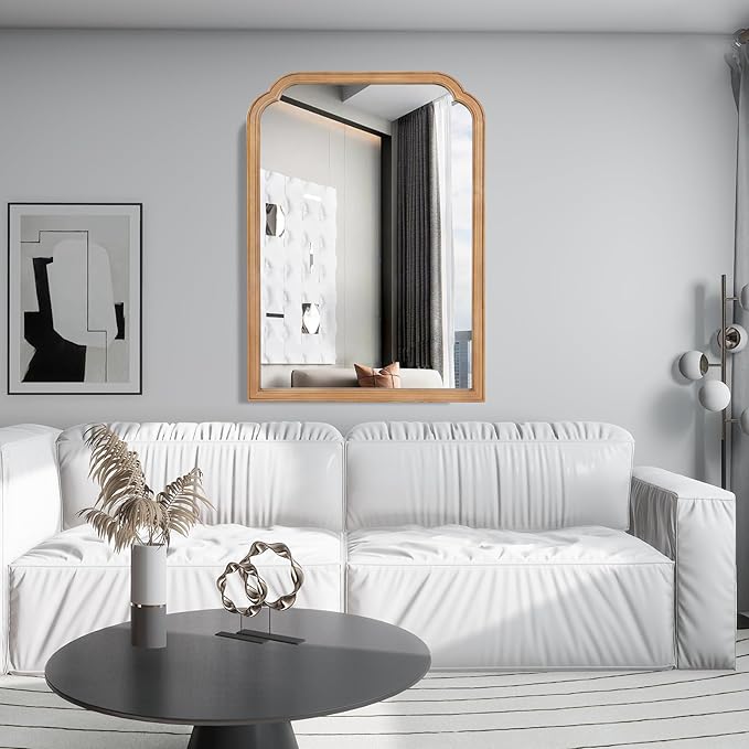 WallBeyond 30" x 40" Wood Bathroom Mirror for Wall Mounted, Rustic Rounded Corner Vanity Mirror for Entryway, Living Room or Bedroom Home Decorative [30" x 40" Natural Color]