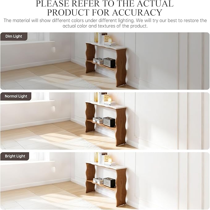 47-Inch Long Console Table, Marble Wooden Rectangular Sofa Table Behind The Couch, with Storage Shelf, Farmhouse Entryway Table for Entrance, Hallway, Living Room (Marble+Walnut)