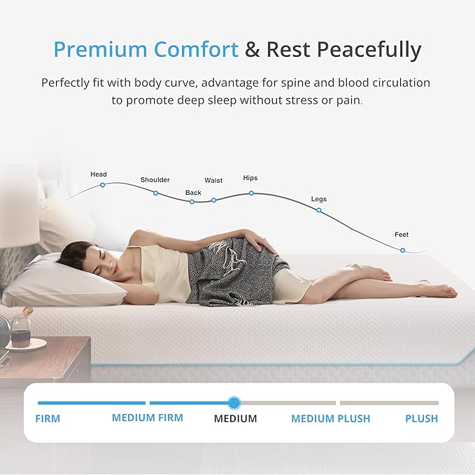 EGOHOME 12 Inch Queen Mattress in a Box, Gel Infused Memory Foam Mattress with Cooling Cover, Medium Firm for Back Pain Relief, Foam Made in USA, Fiberglass Free, CertiPUR-US Certified, 60”x80”x12”