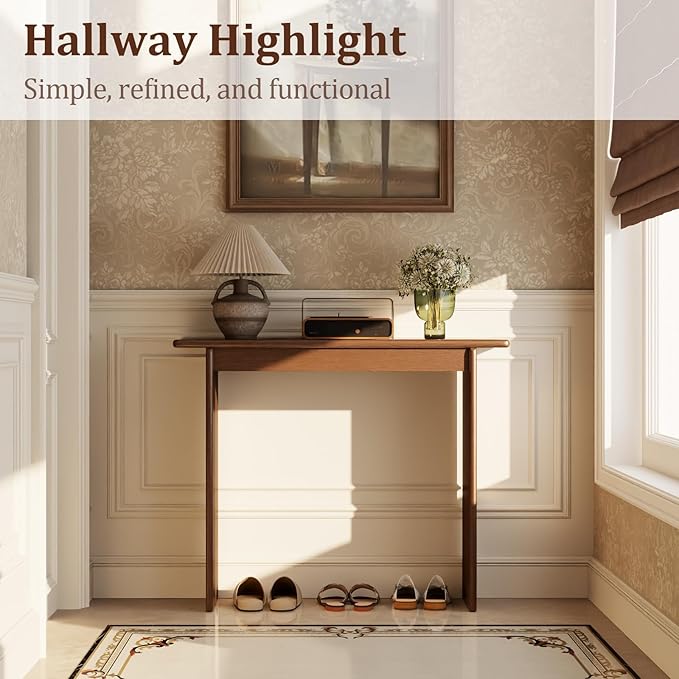 AQIMUELE Wood Console Table for Entryway, Mid Century Modern Console Table, Walnut Sofa Table for Living Room, Hall Way, Walnut Color