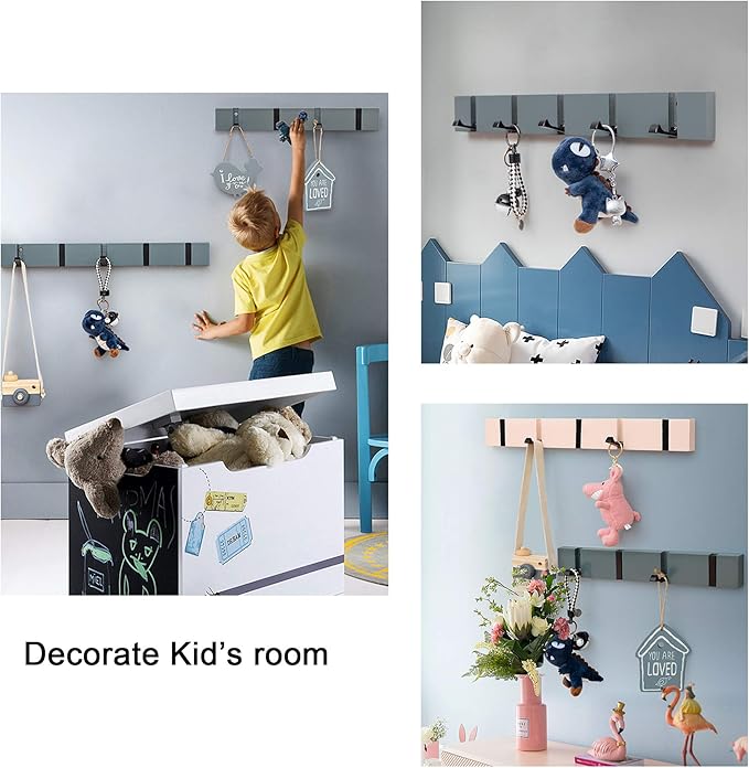 Grey Coat Rack Wall Mounted, Modern Coat Hooks for Wall, Space-Saving Folding Coat Hanger for Coats, Keys - Grey 4 Hooks