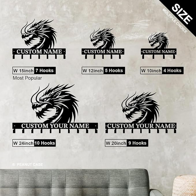 Personalized Evil Dragons Keys Hooks,Custom Name Metal Dragons Art Keys Hooks,Metal Dragons Lover Wall Home Storage Decorative Keys Hooks,Key Holder Hooks for Wall (Style I)