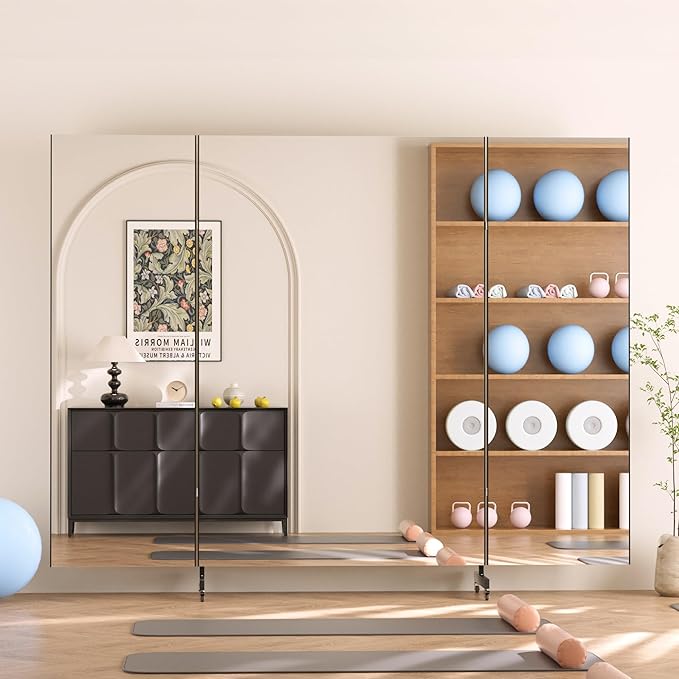 brisafe Full Length Mirror with 360° Wheels, 95"x71" Foldable Floor Mirror with Nano-Tech Shatterproof Film - Ultra-Large Mobile Mirror for Home Gym, Dance Studio & Commercial Spaces (Black)