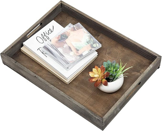 Rustic Distressed Wood Food Breakfast Serving Tray Octagon Serving Tray in Bed with Cutout Carrying Handles Coffee Office Desktop Document Holder Home Kitchen (Rock Grey)