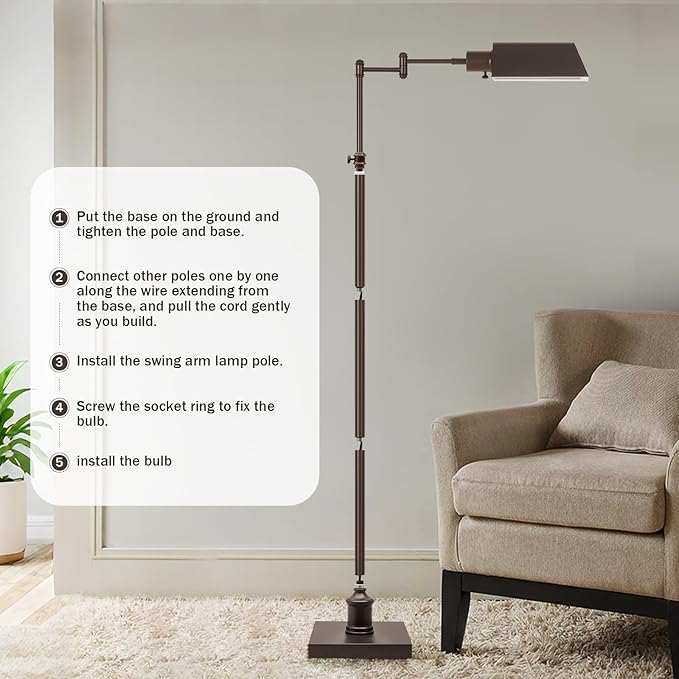 GyroVu Traditional Height Adjustable Pharmacy Floor Lamp with 350° Swing Arm, Color Temperature Adjustable Standing Lamp Metal Shade for Living Room Reading House Bedroom Home Office(Bronze)