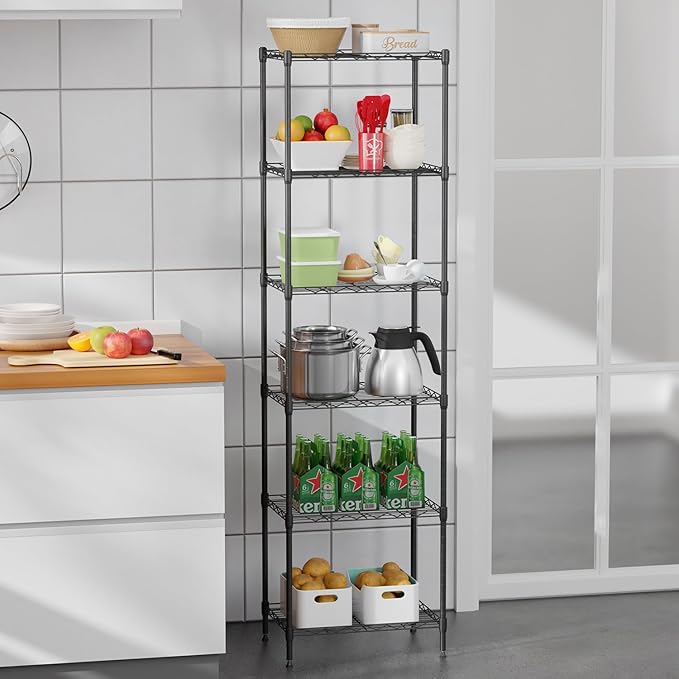 BestOffice 6-Shelf Storage Shelves, Adjustable Shelving Unit Wire Shelving Metal Shelves,11.8" D x 16.7" W x 63.6" H,Black
