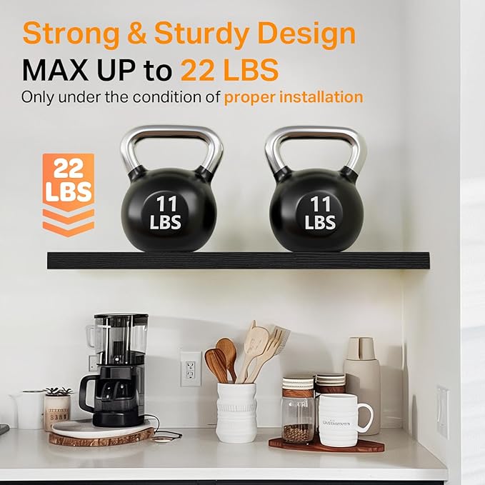 BAYKA Floating Shelves for Wall, 22.5 inches Black Wall Shelves for Bathroom, Bedroom, Living Room, Kitchen & Book, Hanging Display Decor Organizer Shelf with 22 lbs Capacity