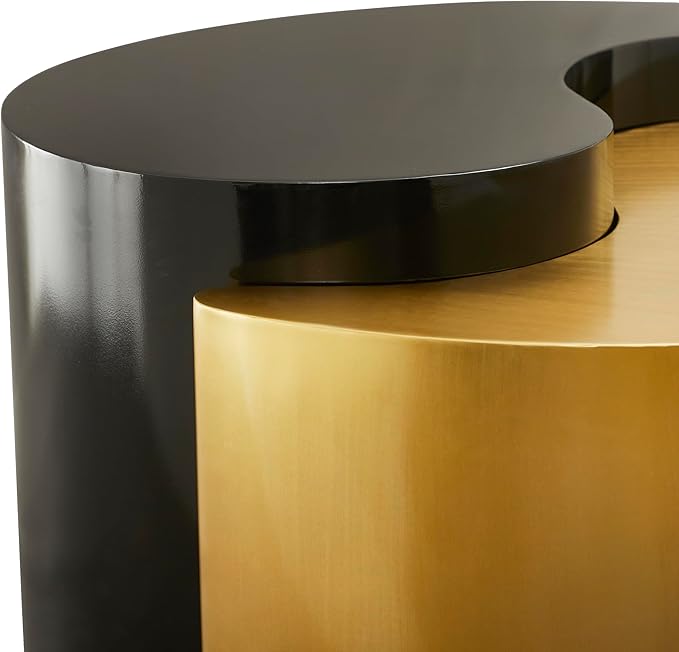 Modern Contemporary Luxury Ying-Yang 36" Coffee Table Set, Sculptural Design with Aluminum Frame for Living Room, Entryway, Home & Office, Black & Gold Dual Tone Coffee Table