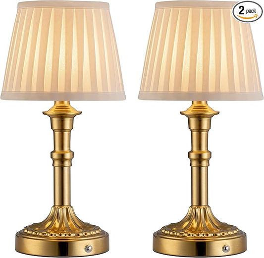 KDG Cordless Portables Table Lamp Set of 2, LED Fabric Shade Small Desk Lamps, 5000mAh Battery Powered Lighting, 2700K Stepless Dimmable Light for Living Room, Dining Room, Bedroom, Bedside (Bronze)