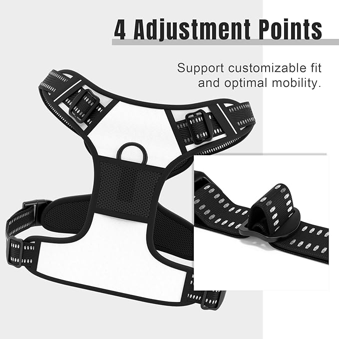 Rnivvi No Pull Dog Harness, Cute Reflective X-Large Sized Puppy Harness, Adjustable Soft Padded Vest for Large Dogs, Heavy Duty Pet Vest with Easy Control Handle for Walking Training, White