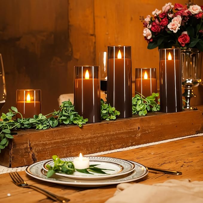 Homemory Realistic Flickering Flameless Candles, Battery Operated Candles, LED Fake Electric Candle with Remote Control and Timer for Home, Christmas Decoration, Grey, Set of 5