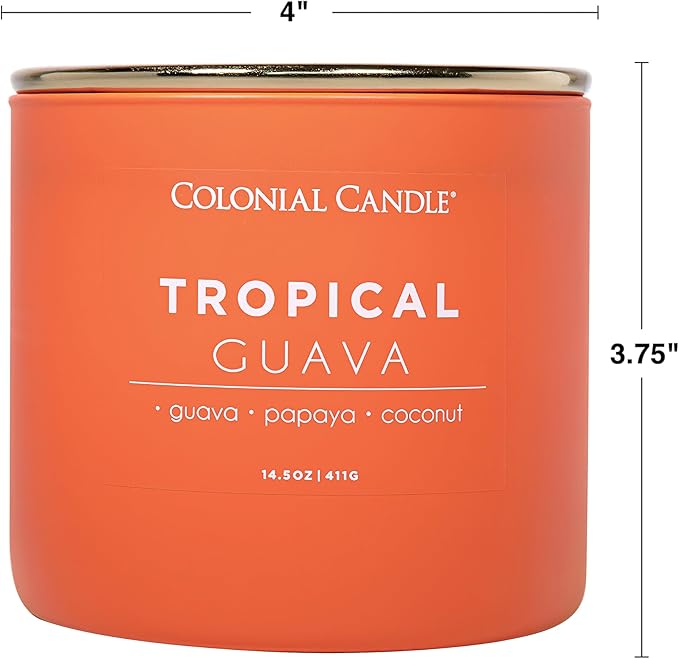 Colonial Candle Tropical Guava Scented Jar Candle, Pop of Color Collection, 3 Wick, 14.5 oz - Up to 60 Hours Burn