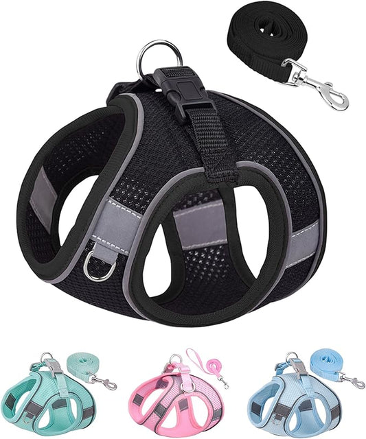 Solmoony No Pull Dog Harness - Step In, Mesh, for Small & Medium Dogs (Black, M) - Includes Leash
