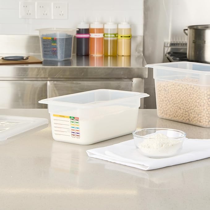 Restaurantware Food Pans Pack of 10 Plastic Rectangle Food Containers 1/4 Size with Traceability Label, Storage Containers Dishwashable Hot Cold Friendly for Restaurants Buffet Commercial Use