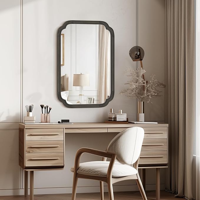 HOMECOOKIN Wood Bathroom Mirrors for Wall Mounted, 20" x 30" Rustic Wood Frame Wall Mirrors Decorative for Living Room or Bedroom Vanity Mirror (Black) A