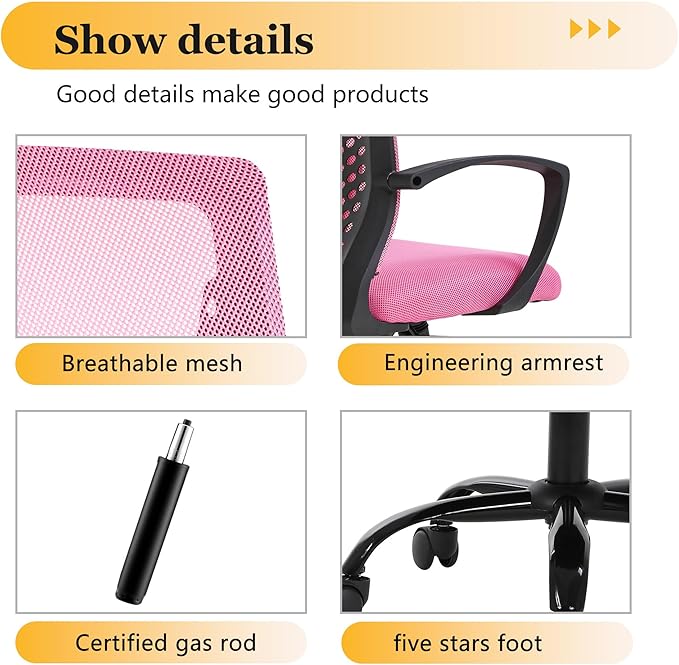 Office Chair Desk Chair Computer Chair with Lumbar Support Armrest Mid Back Rolling Swivel Task Adjustable Mesh Ergonomic Chair for Women Adults, Peach Pink