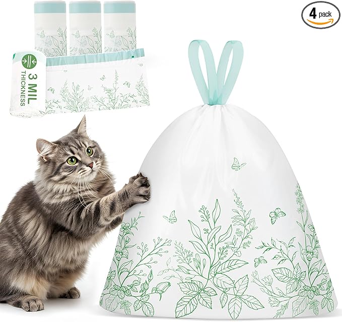 Bienbee Litter Box Liners, 120 Pack 36" x 19" Large Size Cat Litter Bags Extra Thick Cat Box Liners Easy Cleanup Tear Resistant Heavy Duty Cats Litters Pan Liner with Drawstring Pet Cats Supplies