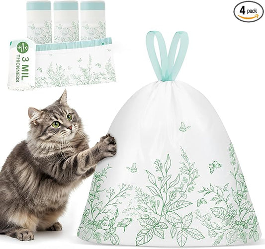 Bienbee Litter Box Liners, 120 Pack 36" x 19" Large Size Cat Litter Bags Extra Thick Cat Box Liners Easy Cleanup Tear Resistant Heavy Duty Cats Litters Pan Liner with Drawstring Pet Cats Supplies
