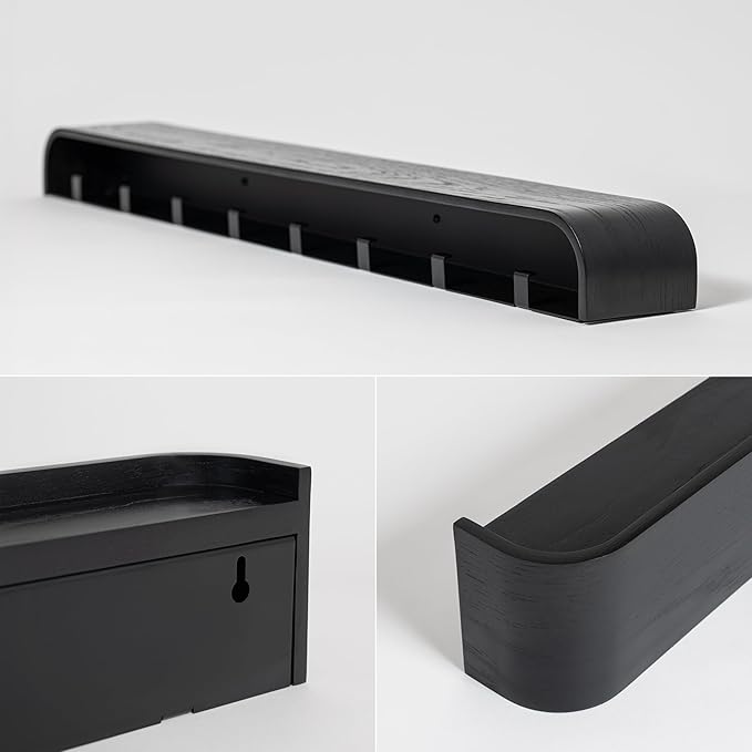 Kazai. Wall-Mounted Coat Rack 'Toke' - Modern Design Coat Rack with Hidden Wall Hooks - Solid Wood Veneer Panel Coat Hanger - Oak, Black