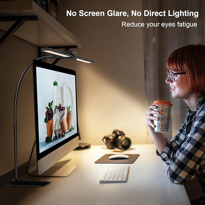 EppieBasic Led Desk Lamp,24W 31.5IN Architect Double Head Desk Lamps for Home Office,Dimmable & 6 Color Modes Extra Bright Modern Table lamp with Base,Overhead Computer Lighting for Workbench Monitor