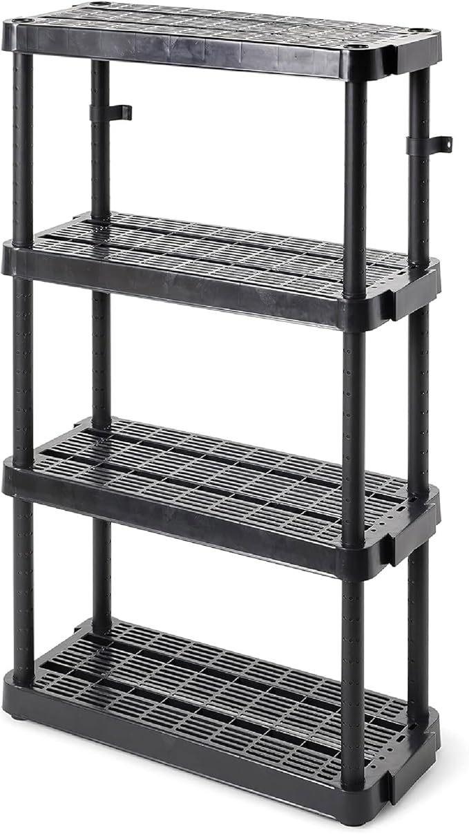 Gracious Living 4 Shelf Adjustable Height Medium Duty Storage Unit 14 x 32 x 54.5" Organizer for Home, Garage, Basement, & Laundry, Black (3 Pack)
