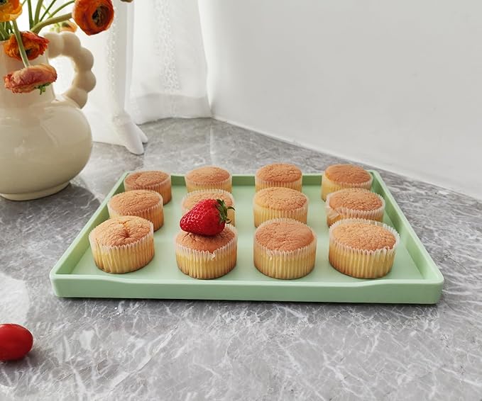 Green Serving Tray (11.8 x 8.7 inch) for Serving Accessory, Spa, Coffee, Drinks, Wine, Tea, Bar, Party, Seasoning, Perfume and Display Use.