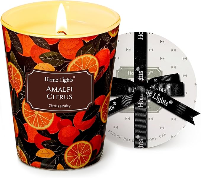 HomeLights 1-Wick Candles for Home Scented - 6.7oz Soy Wax Blend Candle Long-Lasting Fragrance, Eclectic Mixed Styles Home Decor and Housewarming Gifts, Amalfi Citrus