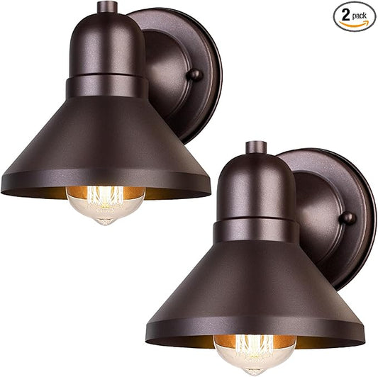 Brightever Outdoor Barn Wall Light Fixtures, 2-Pack Brown Exterior Wall Lantern, Waterproof Anti-Rust Lighting with E26 Socket, Small Outside Lights for House, Patio, Playhouse, Garage