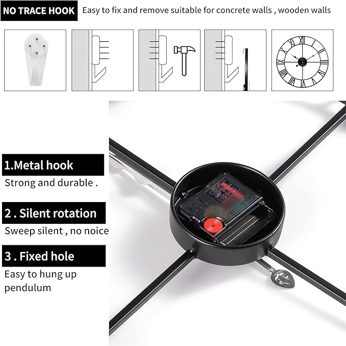 1st owned Large Wall Clock, Metal Retro Roman Numeral Clock, Modern Round Wall Clocks Almost Silent, Easy to Read for Living Room/Home/Kitchen/Bedroom/Office/School Decor (Silver, 16 Inch)