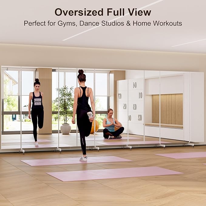 brisafe 67"x55" Folding Mirror with Wheels, 3-Panel Full Length Wall Mirror, Space-Saving Design, Shatterproof Nano Material, Portable Floor Mirror for Gym, Dance Studio, Home, Commercial Use, Black