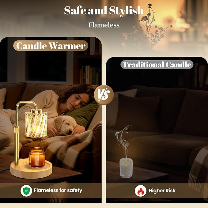 WarmEmbrace Candle Warmer Lamp with Adjustable Height& & Timer Dimmable Light, Gifts for Mom Women, House Warming Gifts New Home Bedroom Decor, Wax Melt Warmer for Jar Candles with 2 Bulbs/Gold
